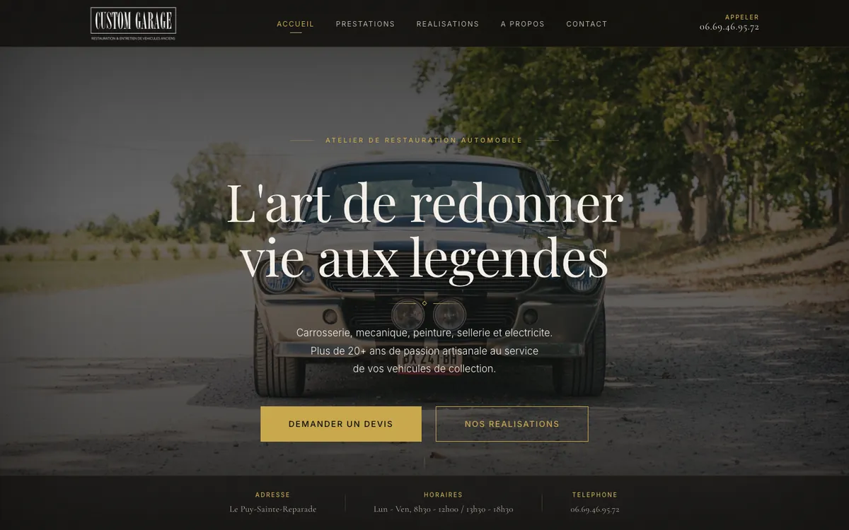 Custom Garage 84 classic car restoration website on desktop