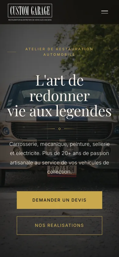 Custom Garage 84 website on a phone
