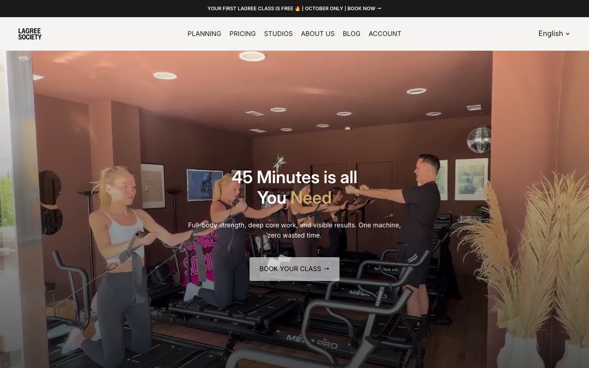 Lagree Society fitness studios in Ibiza website on desktop