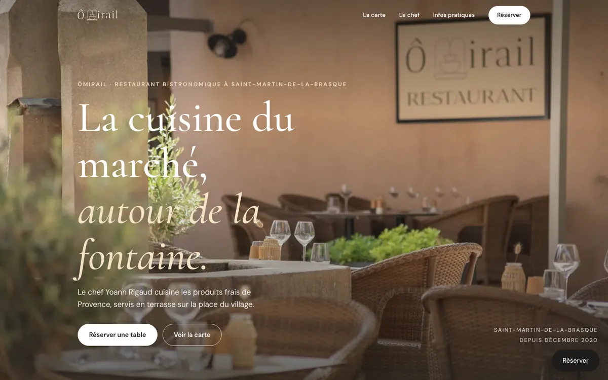 Omirail restaurant website, Saint-Martin-de-la-Brasque, on desktop