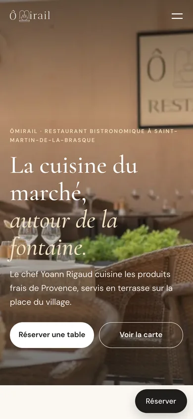 Omirail restaurant website on a phone